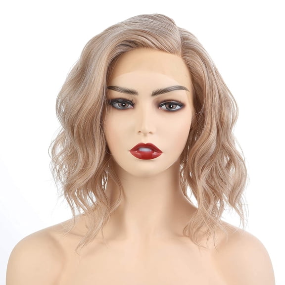 Fiykzur Side Part Blonde Lace Front Short Wavy Bob Wig for Women - Natural Look, Lightweight & Comfortable, Perfect Daily Wear