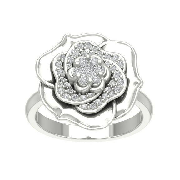 ARAIYA FINE JEWELRY Sterling Silver Cluster Lab Grown Diamond Rose Flower Ring (1/2 cttw, D-F Color, VS Clarity), Size 10