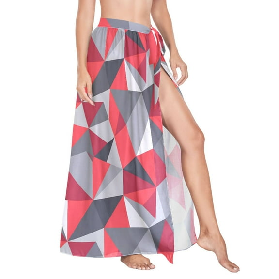 Women Sarong Wraps Artistic Triangle Geometry Red Swimsuit Beach Pareo Bikini Coverups Skirt M