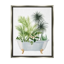 Stupell Industries Mixed Plant Leaves Antique Bathroom Tub Graphic Art Luster Gray Floating Framed Canvas Print Wall Art, Design by Grace Popp