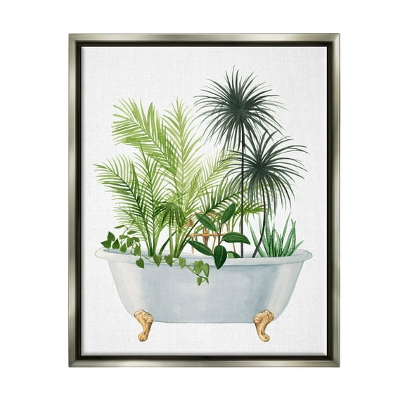Stupell Industries Mixed Plant Leaves Antique Bathroom Tub Graphic Art Luster Gray Floating Framed Canvas Print Wall Art, Design by Grace Popp