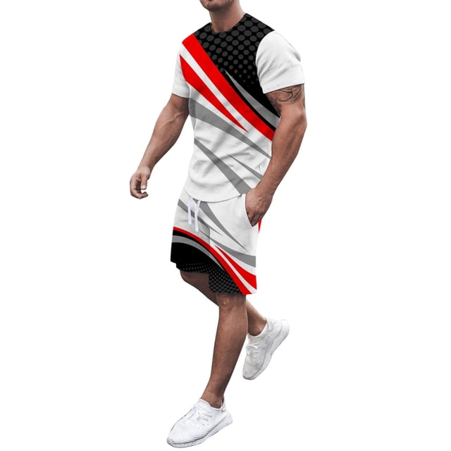 Ensemble de Costume pour Hommes pour l'Été – Chemise à Manches Courtes Imprimée Légère Col Rond et Shorts Coordonnés