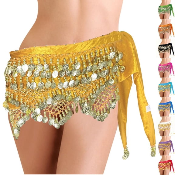 HBBIKVI Women's Gold Coin Fringe Belly Dance Wrap Mini Skirt with Adjustable Tie for Festival and Party Performance