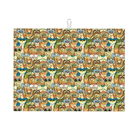 

Jgfou Doodle Owls Print Dish Drying Mat Large Dish Drying Mats for Kitchen Counter Easy Clean Dish Mat Kitchen Drying Mat 18 x24