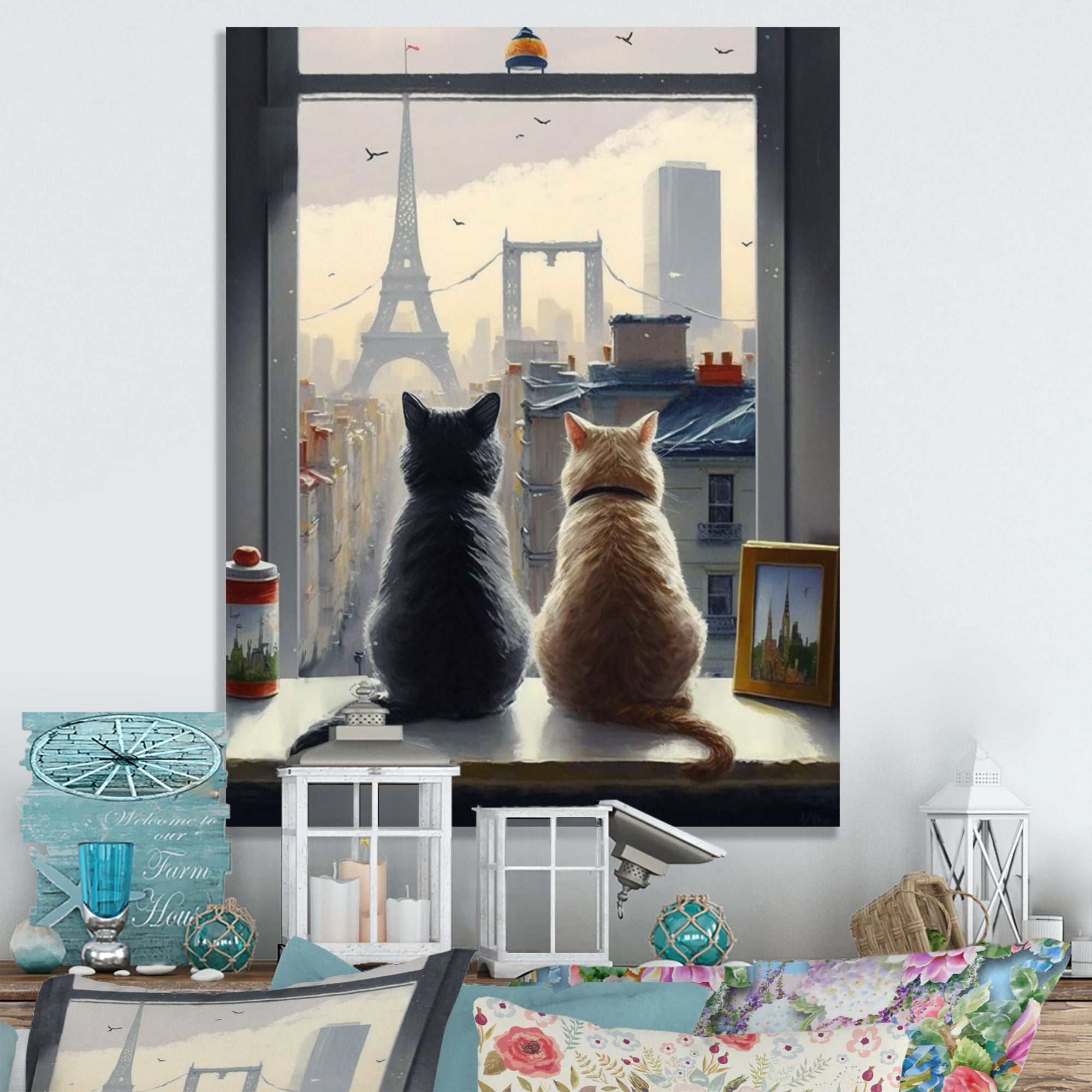 Designart Two Cats In Paris III Canvas Wall Art