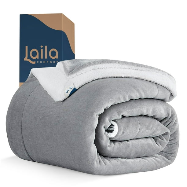 Cobija Cobertor Aborregado King Laila Comfort Ultra Suave 100% Microfibra de Poliéster Gris Claro