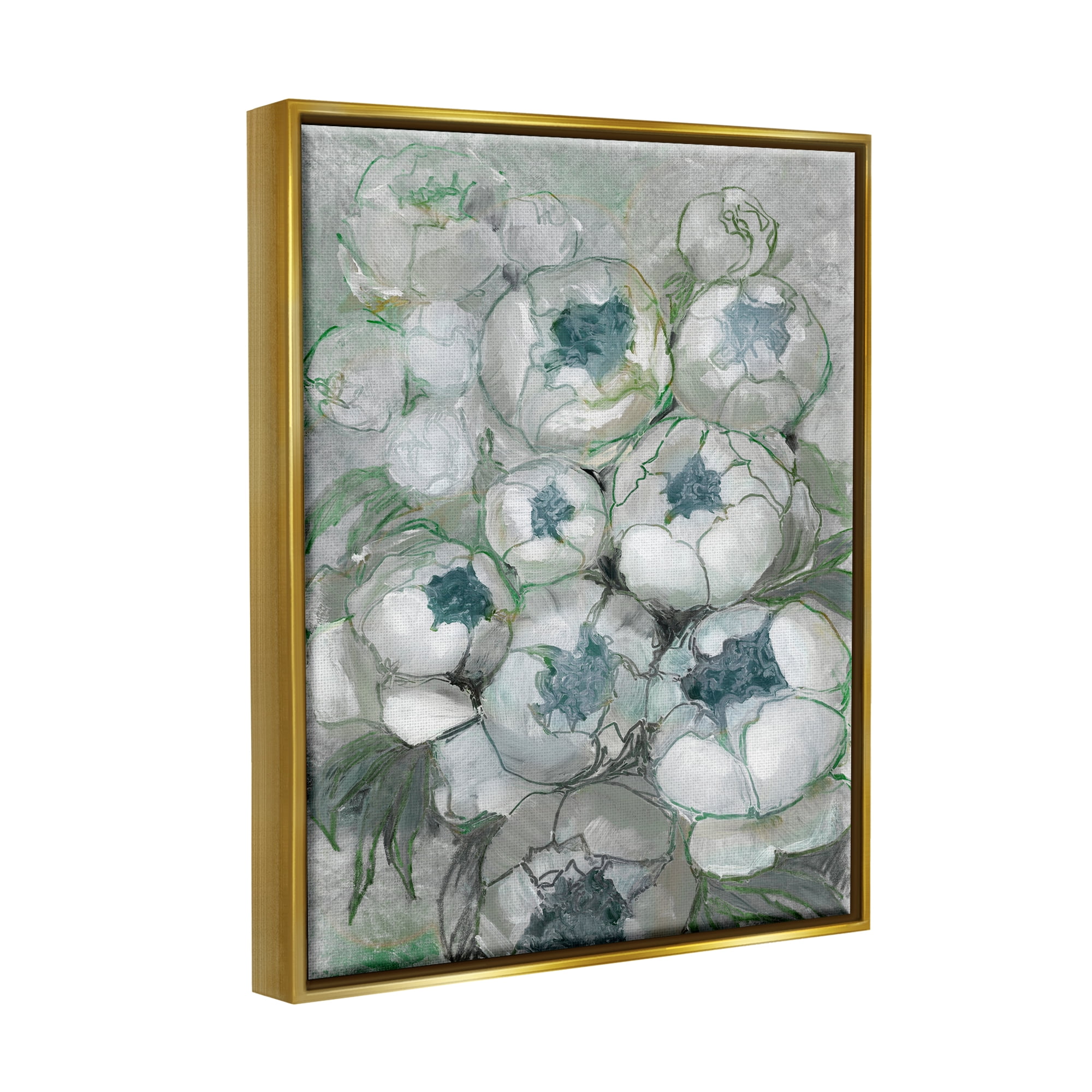 Stupell Modern White Spring Peony Buds Botanical & Floral Painting Gold Floater Framed Art Print Wall Art