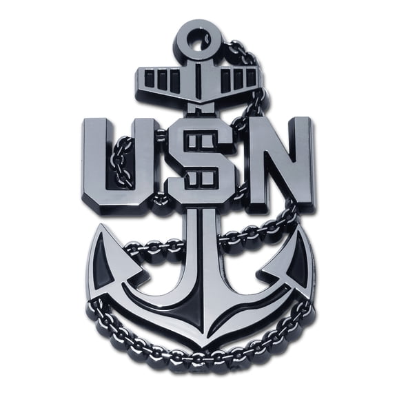 Officially Licensed USN Navy Anchor OEM Chrome Emblem for Cars, Trucks, and All Auto - Universal Fit at 3.25" x 2.1" - All Weather