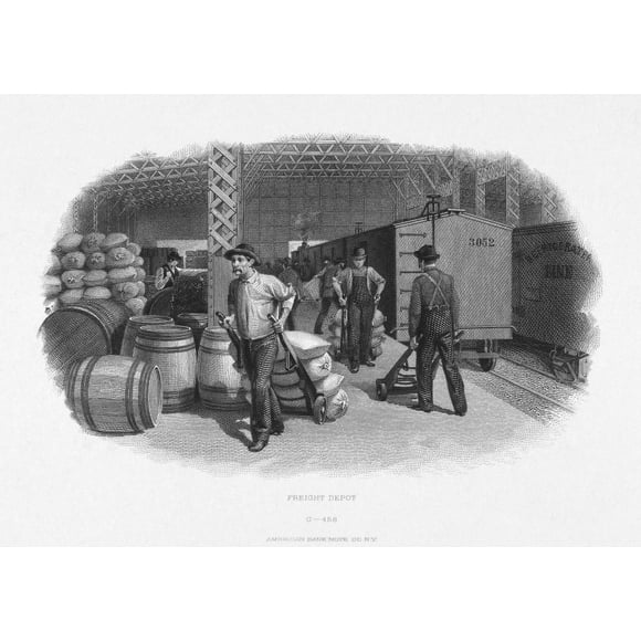 Postal Service: Depot. /Nfreight Depot For The United States Postal Service. Steel Engraving, 19Th Century. Poster Print by  (18 x 24)