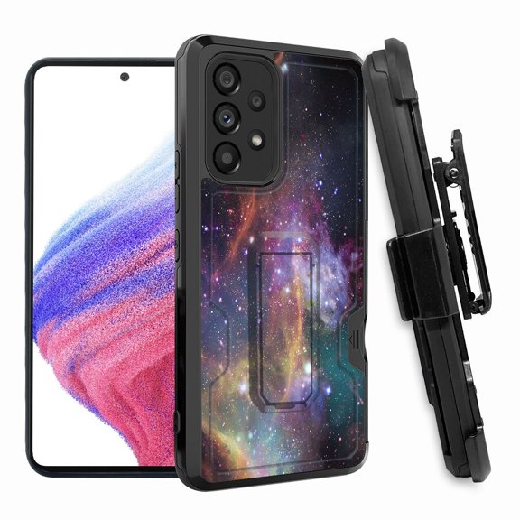 ANJ  Rugged Shockproof Hoster Case w/Card Slot, Kickstand   Tempered Glass Cover for Samsung Galaxy A33 5G - Colorful Stars