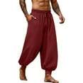 thumbnail image 4 of hotojiny Mens Harem Pants Casual Elastic Waist Drawstring Cotton Cropped Linen Pants Baggy Boho Beach Yoga Trousers M-3XL, 4 of 7