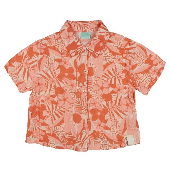 Disney Moana 2 Collared Button-Up Boys' T-Shirt with Pink Floral Design