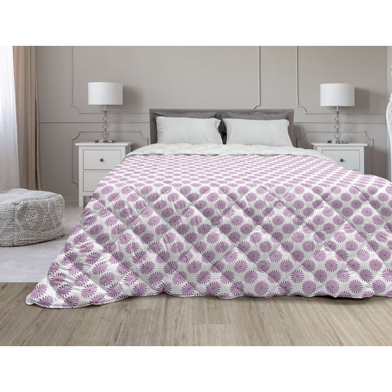 Yellow and White Down Alternative Comforter, Repeating Round Motifs Composition in Grunge Style, Microfiber Quilt for All Season, 5 Sizes, Yellow Charcoal Grey, by Ambesonne