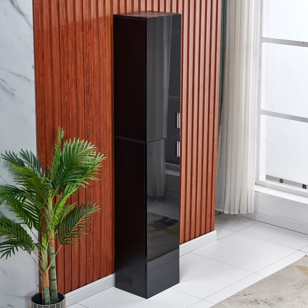 Tall Black Tall Storage with Door Black Bathroom Tower
