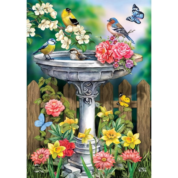 Briarwood Lane Spring Garden Flag 12x18 For Outdoor Birdbath in Bloom For Spring Garden Flag Flags For Outside