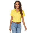 thumbnail image 1 of JMSHIHUA Camisas de manga corta con botones para mujer, blusa con cuello oficial, camisa informal básica de trabajo, color amarillo, 1 of 1