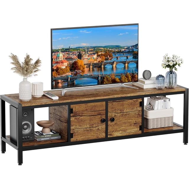 65 pulgada de madera mesa de TV con almacenamiento - suitable para up to 75 pulgada tvs, brown, para sala de estar y dormitorio