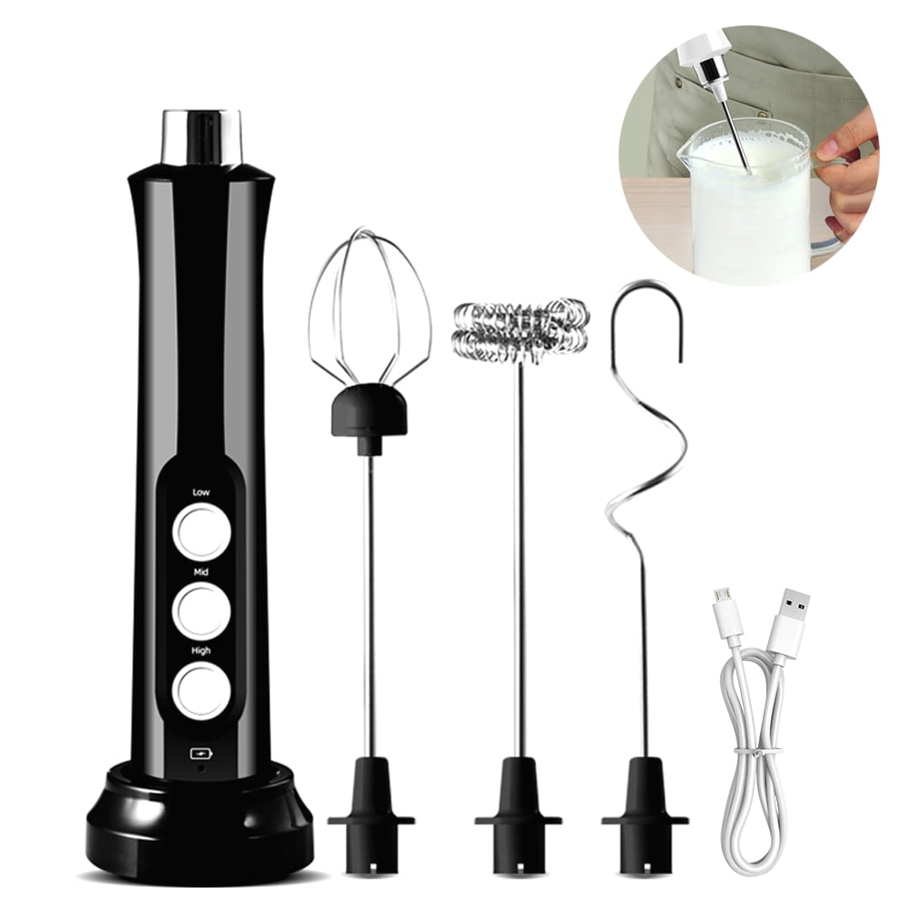Electric Milk Frother Handheld Whisk Coffee Frother Mixer with 2 Stainless  whisks 3 Speed Adjustable Foam Maker Blender for Coffee Matcha Latte  Cappuccino Hot Chocolate Drinks Egg, Black, COOSERRY 
