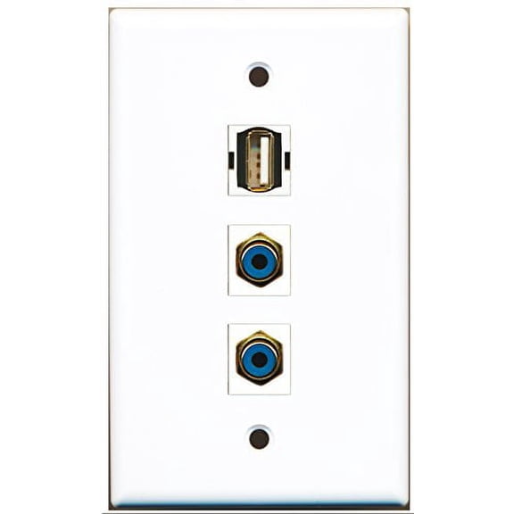 RiteAV - 2 Port RCA Blue and 1 Port USB A-A Wall Plate