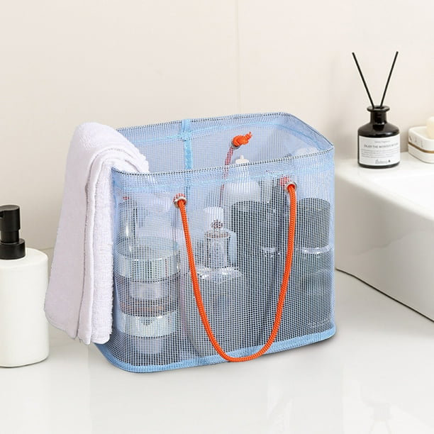 Mesh Wash Bag Portable Storage Organiser Hand Carry Bath Bag Polyester Mesh Beach Bag Tote Wash Bag Beach Toy Storage Bag