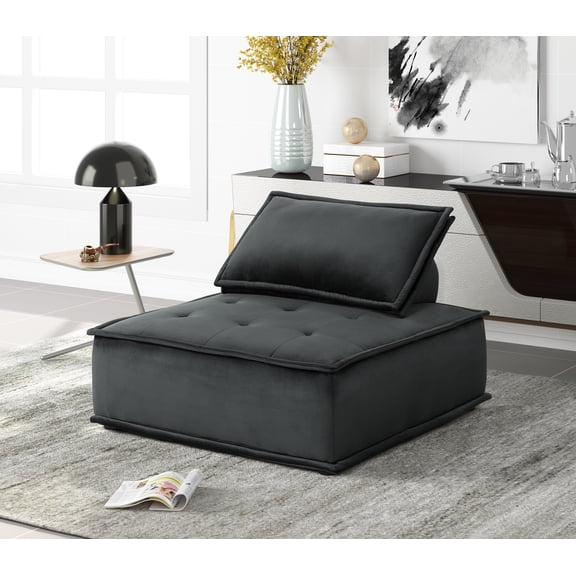 Living Room Chairs, Anna 40" Black Velvet Armless Lounge Chair, Accent Chairs, Comfortable Chairs,