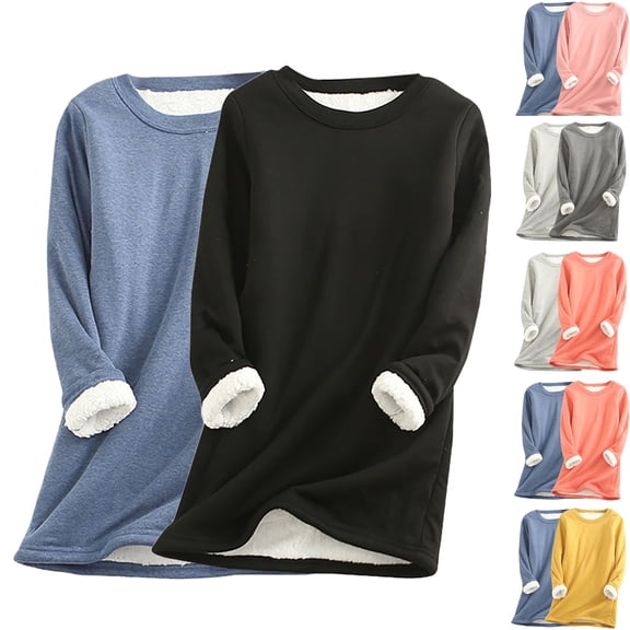 Feancey Women's Plus Size Sweatshirts 2 Pack Casual Fleece Lined Crewneck Pullover Comfy Plush Thermal Loungewear Pajamas Winter Clothes Black XXL