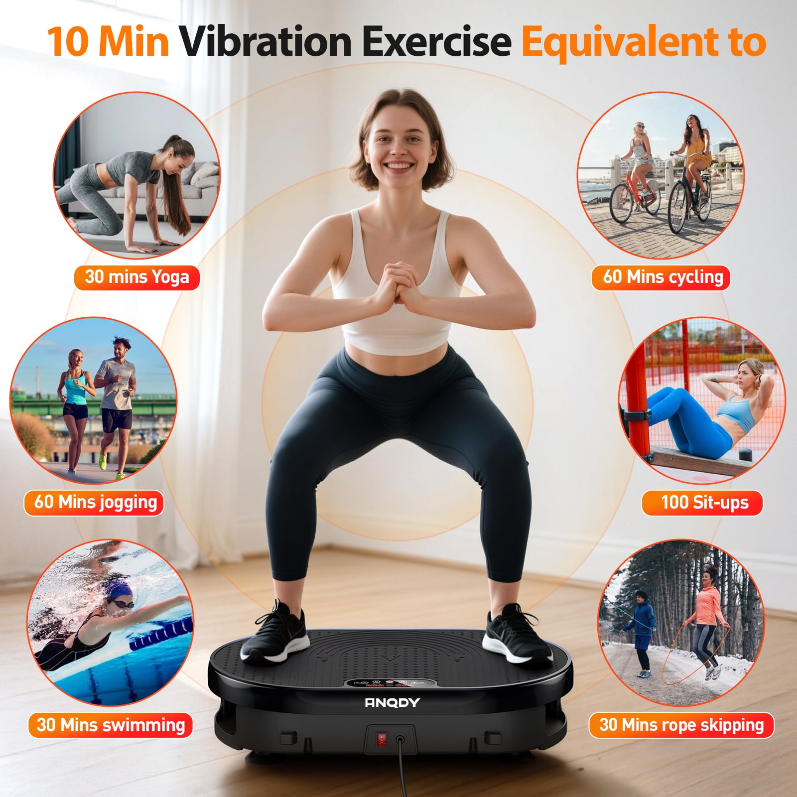 Anqdy Whole Body Vibration Plate for Weight Loss Lymphatic Drainage, Home Workout Vibrating Muscle Toner with 2 Resistance Bands