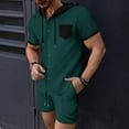 thumbnail image 2 of Stamzod Plus Size Tracksuit Men 2 Piece Fashion Patchwork Summer Short Sleeve Hoodie and Shorts Set Loungewear Casual Loose Athletic Short Sets for Men Army Green M, 2 of 7