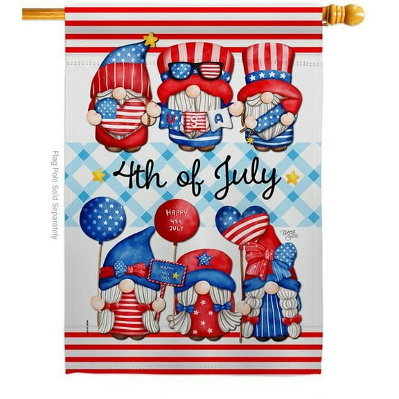 Breeze Decor H104159-BO 28 x 40 in. July 4th Gnome Vertical House Flag with Double-Sided Decorative Banner Garden Yard Gift