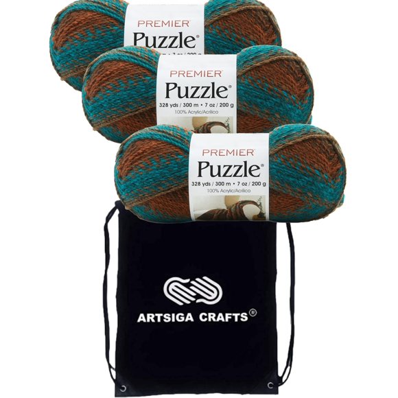 Premier Yarns Puzzle Anagram 1050-04 (3-Skeins - Same Dye Lot) Chunky Bulky #5 100% Acrylic Yarn for Crocheting and Knitting with Project Bag