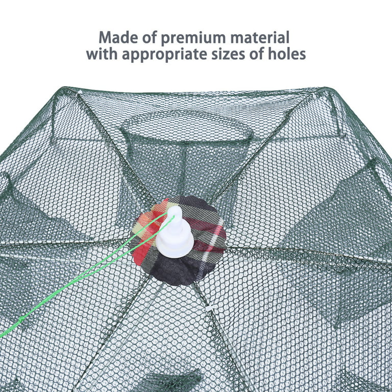 Foldable Crab Net Trap Cast Dip Cage Fishing Net for Fish Minnow Crawfish  Shrimp Umbrella Design (Six Entrance, Umbrella Head for Random Color) 