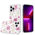 thumbnail image 2 of For iPhone 14 Pro (6.1") Beautiful Laser Clear Bling Glitter Design Pattern Hybrid Gummy Hard PC and TPU Cover ,Xpm Phone Case [ Hot Pink Floral ], 2 of 8