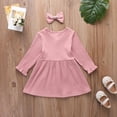 thumbnail image 4 of Vestido Para Niñas Ropa Para Bebés Primavera Otoño Niño Pequeño Color Sólido Falda De Manga Larga Diadema Con Lazo Rosa Odeerbi LM103-7370, 4 of 9