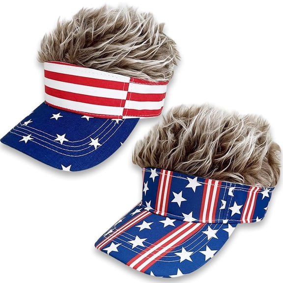2 Pcs Wig Hat for Men, Novelty Baseball Cap with Fake Hair, Adjustable Visor Cap for Golf, Crazy Hair Day, and Costume Parties