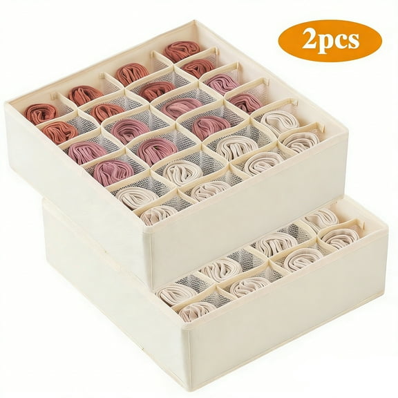 KABB 2 Pack Sock Organizer Underwear Organizer, 40 Cell Sock Drawer Organizer Fabric Foldable Cabinet Closet Organizers and Storage Boxes, Underwear, Tie, Belt, Baby Clothes(16 24 Cell, B eige)