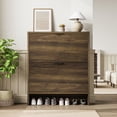 thumbnail image 4 of Shoe Cabinet – Fluted Entryway 32" Wide – 2 Flip Drawer Doors – Tall Freestanding Hidden Rack – Entrance, Hallway & Living Room – Walnut, 4 of 8