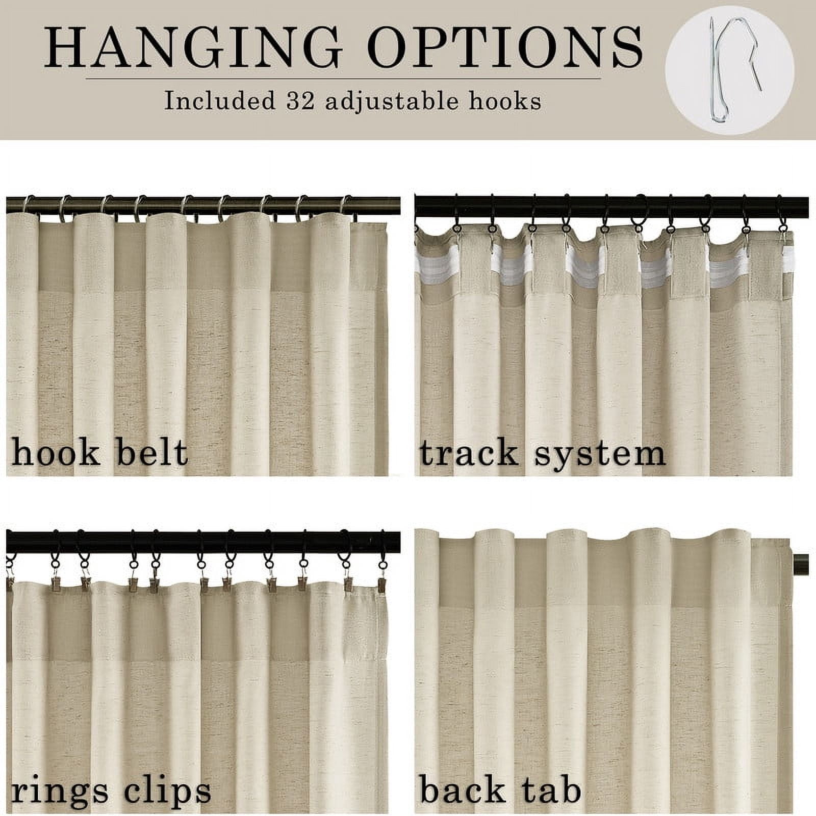 Topfinel Linen Curtains 84 Inch Long for Living Room,Back Tab Light Filtering Drape with Hooks,Semi Sheer Lightweight Curtains for Bedroom,Set of 2