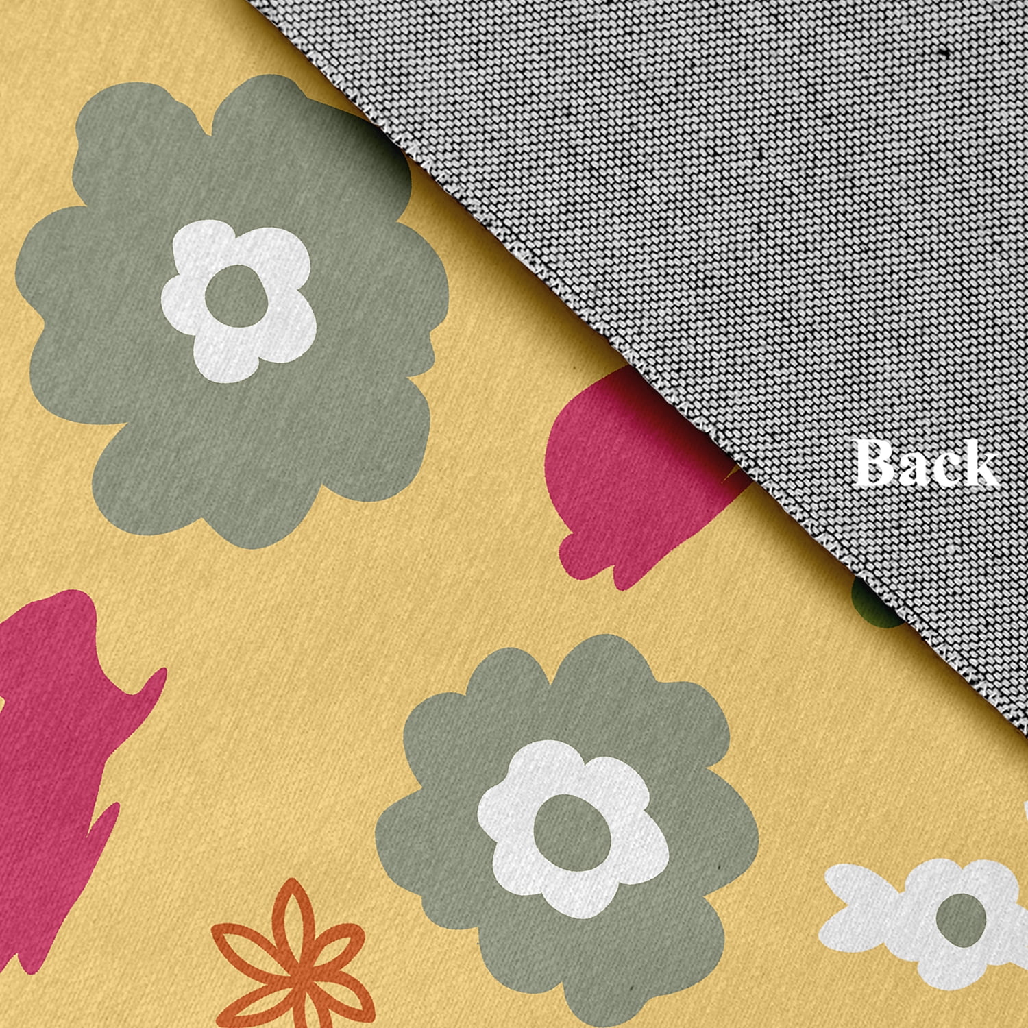 4' x 6' Simply Daisy Flowery Love with Bunnies Traditional Chenille Area Rug, Daffodil Yellow-Pink