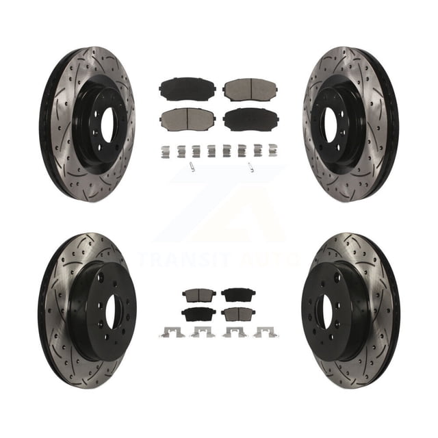 Transit Auto Front Rear Coated Drilled Slotted Disc Brake Rotors and Ceramic Pads Kit for Car 2007-2015 Mazda CX-9 KDC-100409