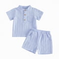 thumbnail image 4 of Toddler Baby Boy Clothes Kids Boys Outfit Sets Button Up Short Sleeve Henley Shirts and Shorts Set 2 Piece, 4 of 4