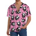 thumbnail image 1 of Balery Cute Panda Camisa Casual de Manga Corta con Botones para Hombre, Texturizada, Estilo Cubano, para Playa, Verano-3X-Large, 1 of 5