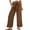 Brown, variant on DeHolifer Women's Pants Cotton Linen Wide Leg Solid Color Elastic Waist Bandage Loose Long Pants with Pocket Navy XL