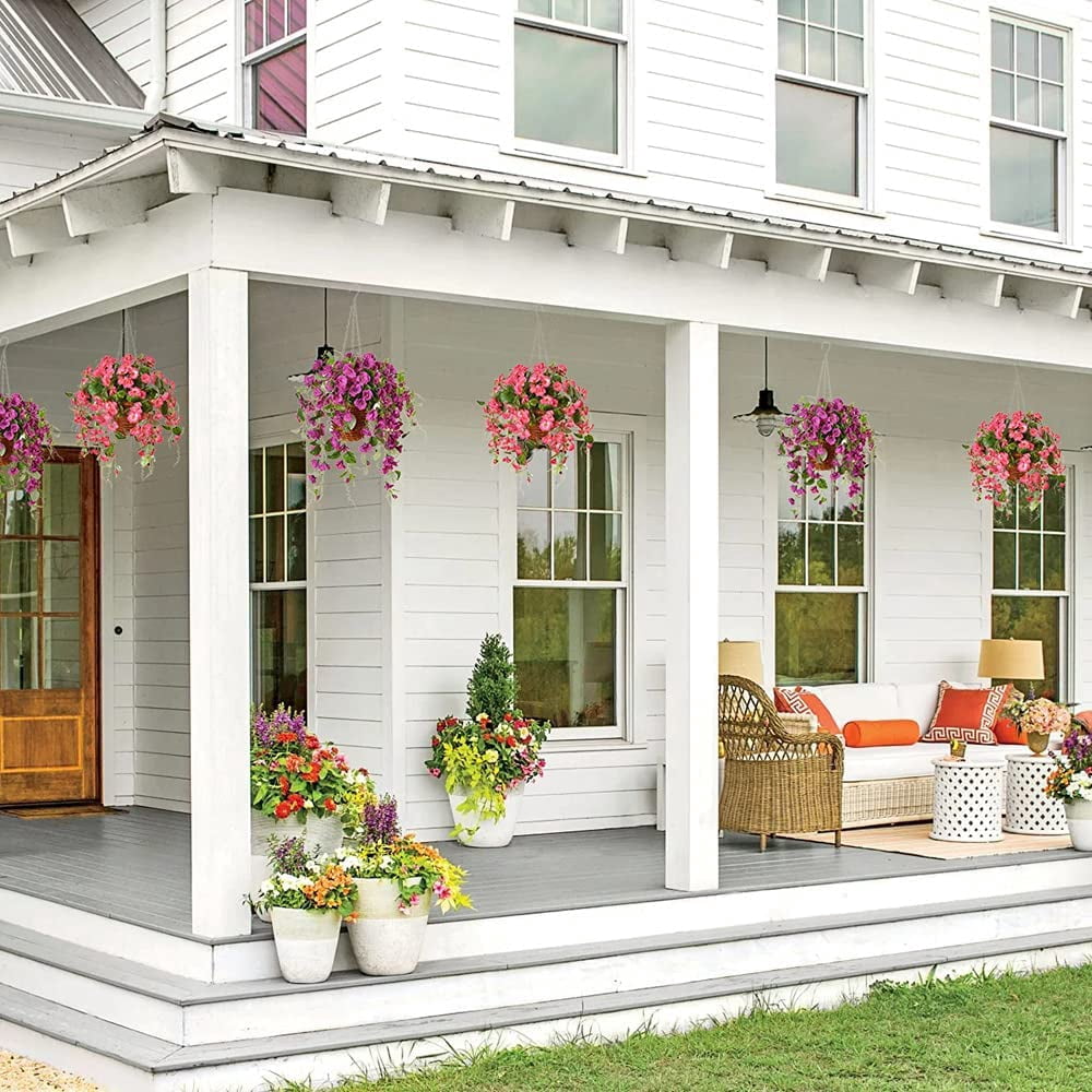 Artificial Fake Flowers Plants Hanging Baskets for Outdoor Porch Spring Decoration, Faux Silk Red Hibiscus Long Vines in Planter UV Resistant Realistic for Home Outside Balcony Patio Yard