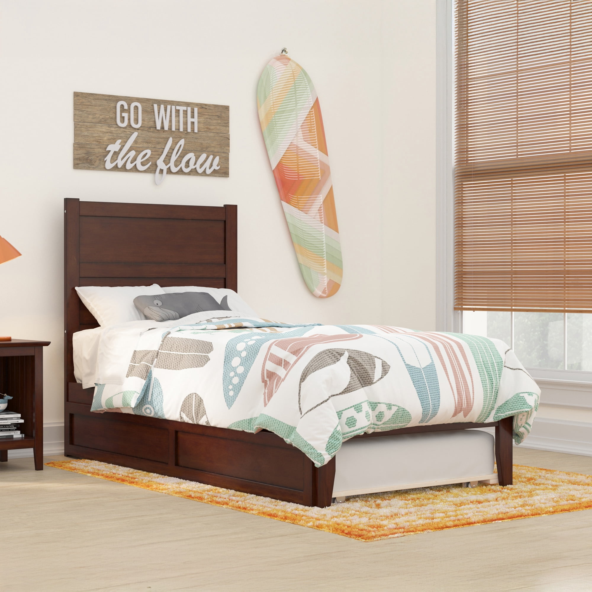 AFI NoHo 14" Twin Wood Platform Bed Frame with Twin Trundle, Walnut