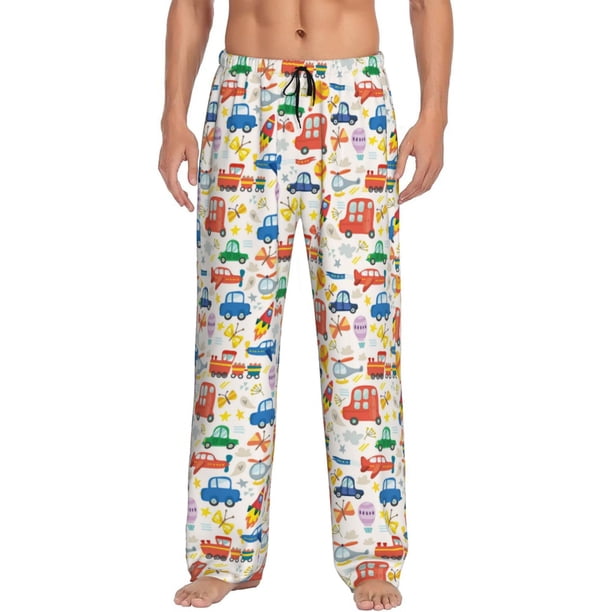 Fotbe Cartoon Transportation Pantalones de Pijama para Hombre, Pantalones de Dormir, Pantalones de Casa con Cintura Ajustable y Bolsillos-Large