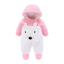 Newborn Baby Bear Onesie Snowsuit Winter Footie Fleece Romper Hooded Jumpsuit Infant Coat for Girls Boys Pink 3-6 Months