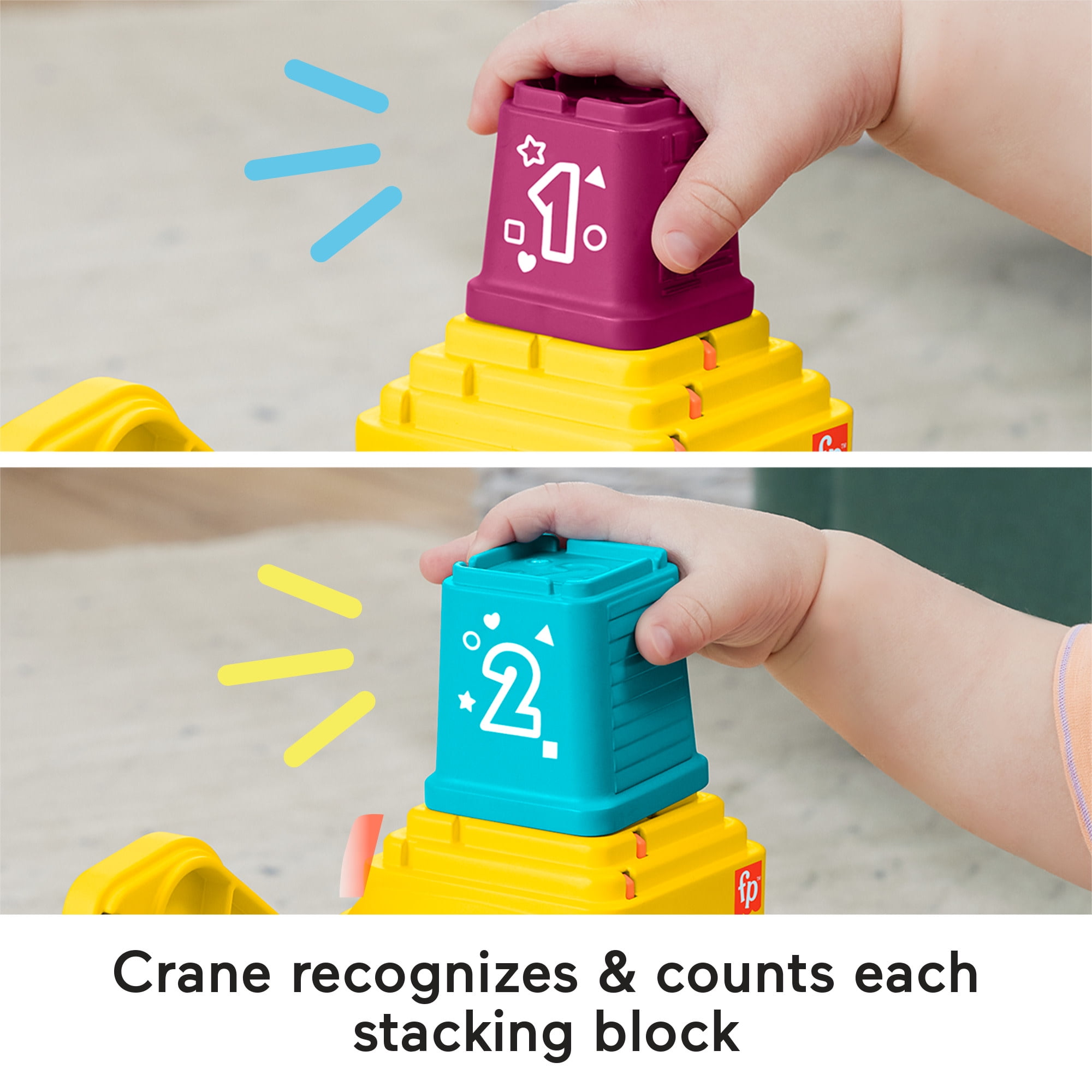 Fisher-Price Count & Stack Crane Learning Toy with Building Blocks, for Baby & Toddler Age 9M+
