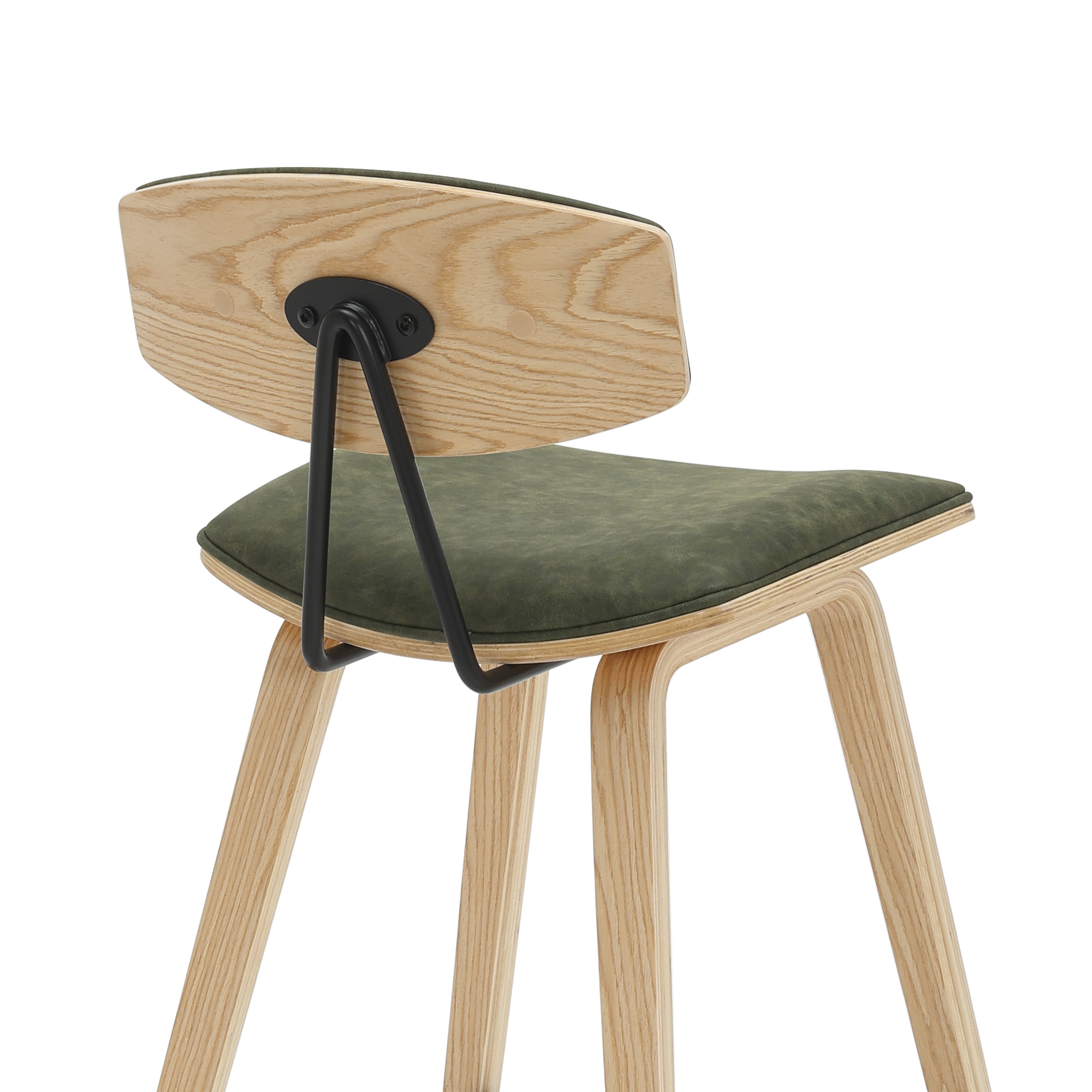 Fox 36 in. H Counter Height Vintage Green Curved Back Wood Bar Stool with Faux Leather Seat