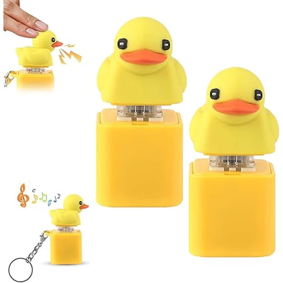 Duck Quacking Fidget Keychain, Stress Reliever with Light & Sound, Funny Quack Keycap for Bags, Purses & Backpacks, Novelty Gift for Adults, Office Desk Accessory(RL 2 PCS)