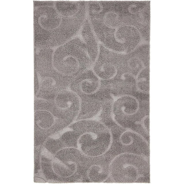 Unique Loom Floral Shag Floral Vine Design Rug 5' x 8' Rectangle in Dark Gray